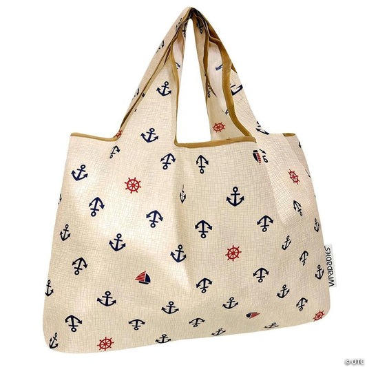 Wrapables Large Nylon Reusable Shopping Bag, Anchors Away