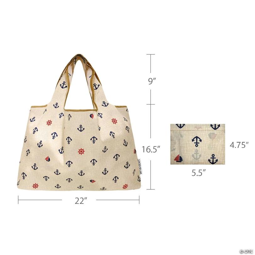 Wrapables Large Nylon Reusable Shopping Bag, Anchors Away