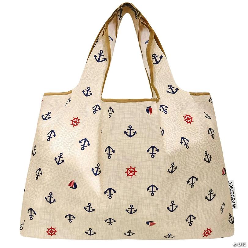Wrapables Large Nylon Reusable Shopping Bag, Anchors Away