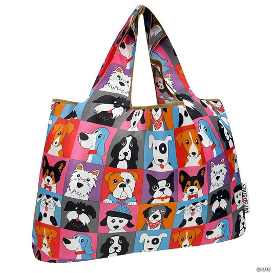 Wrapables Large Nylon Reusable Shopping Bag, Cute Dogs