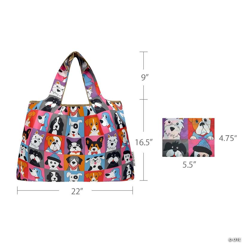 Wrapables Large Nylon Reusable Shopping Bag, Cute Dogs