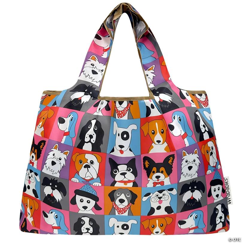 Wrapables Large Nylon Reusable Shopping Bag, Cute Dogs