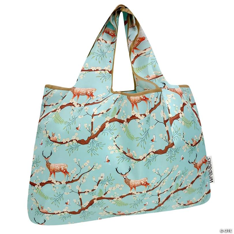 Wrapables Large Nylon Reusable Shopping Bag, Floral Deer