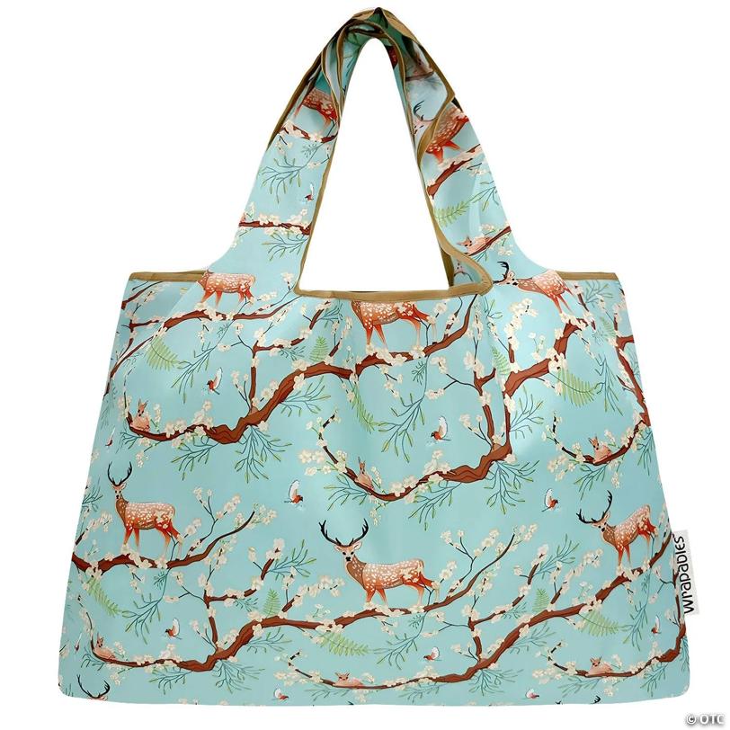 Wrapables Large Nylon Reusable Shopping Bag, Floral Deer