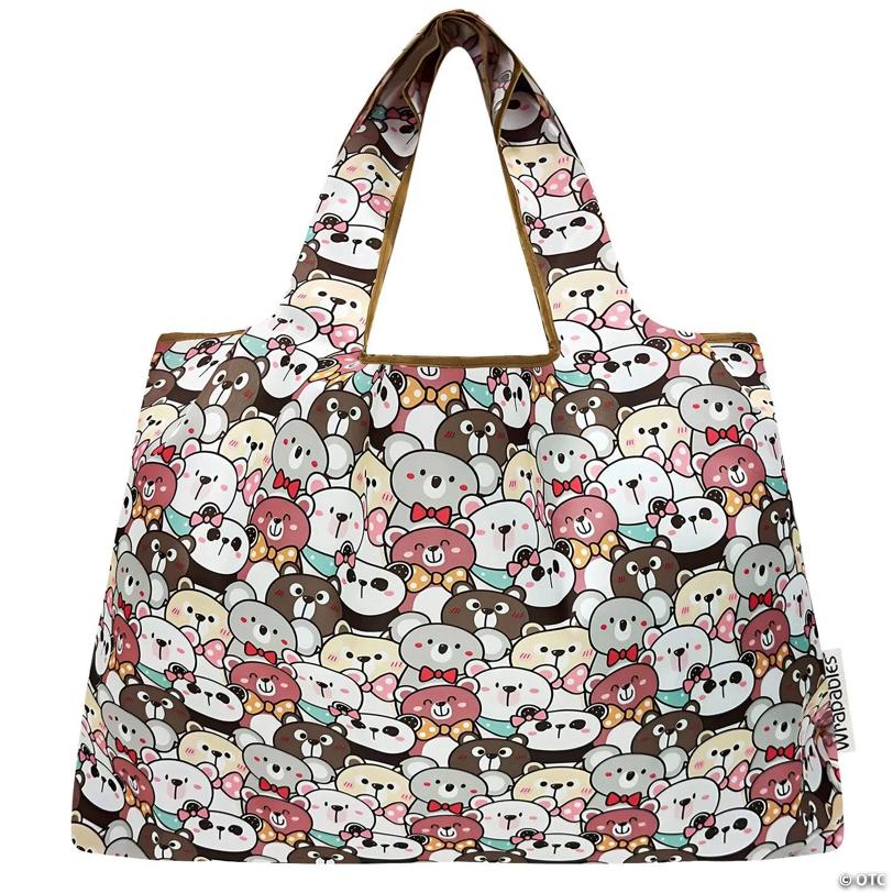 Wrapables Large Nylon Reusable Shopping Bag, Funny Bears