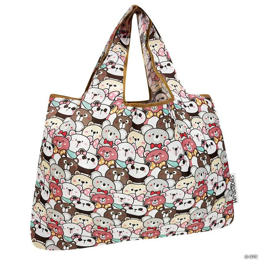 Wrapables Large Nylon Reusable Shopping Bag, Funny Bears