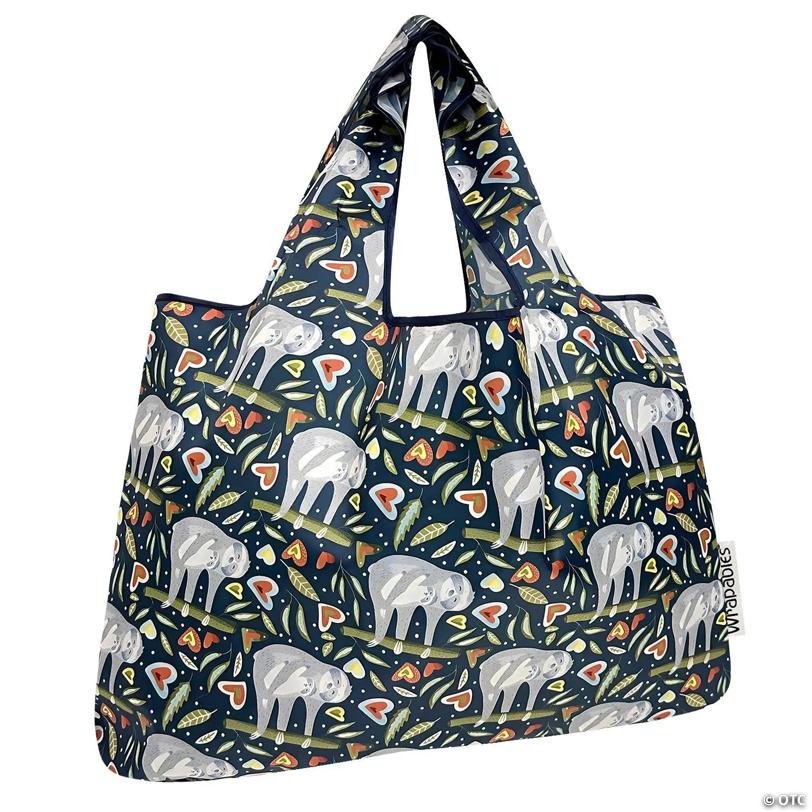 Wrapables Large Nylon Reusable Shopping Bag, Love Sloths