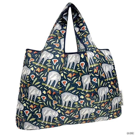 Wrapables Large Nylon Reusable Shopping Bag, Love Sloths