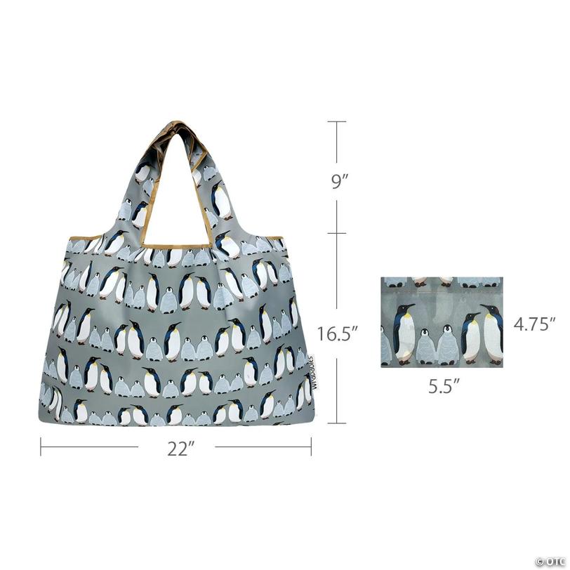 Wrapables Large Nylon Reusable Shopping Bag, Penguins