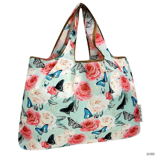 Wrapables Large Nylon Reusable Shopping Bag, Rose and Butterfly