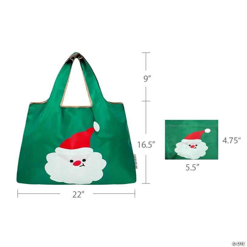 Wrapables Large Nylon Reusable Shopping Bag, Santa