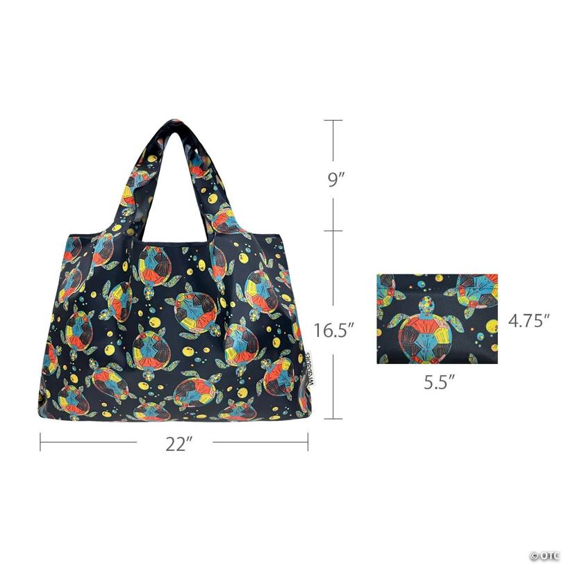 Wrapables Large Nylon Reusable Shopping Bag, Sea Turtles
