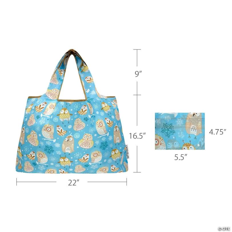 Wrapables Large Nylon Reusable Shopping Bag, Silly Owls