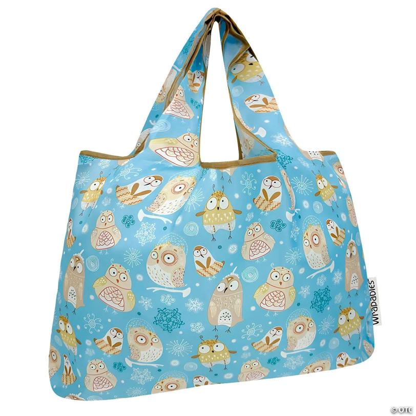 Wrapables Large Nylon Reusable Shopping Bag, Silly Owls