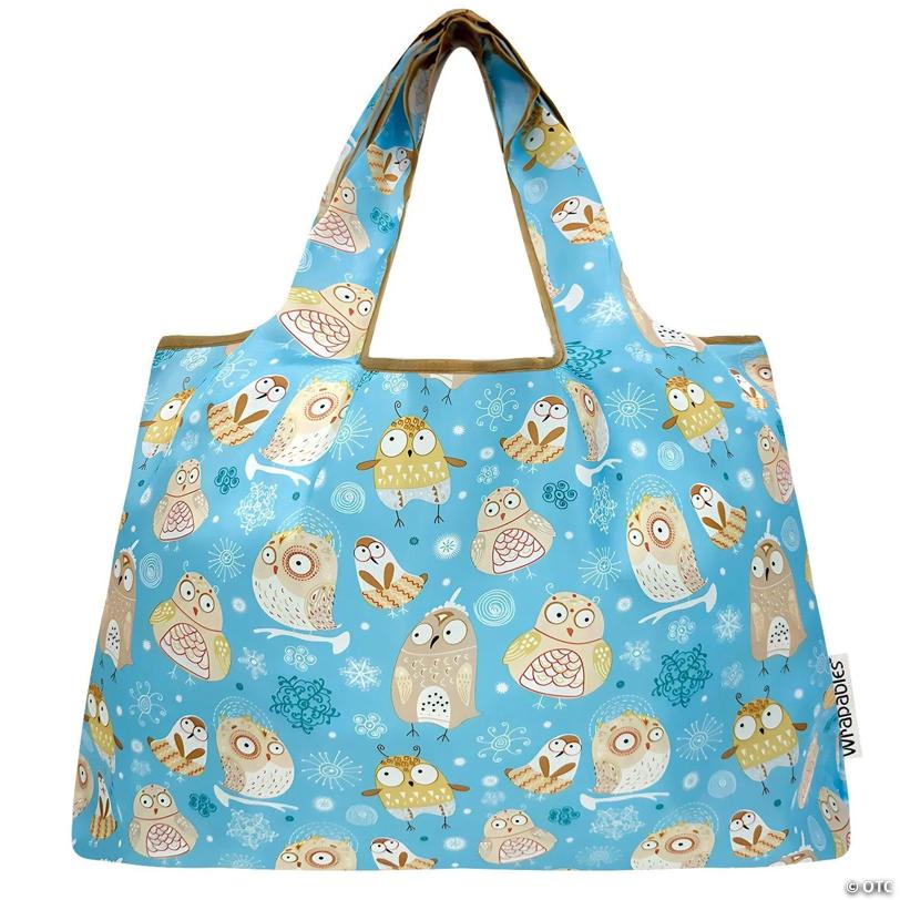 Wrapables Large Nylon Reusable Shopping Bag, Silly Owls