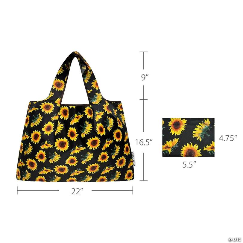 Wrapables Large Nylon Reusable Shopping Bag, Sunflowers