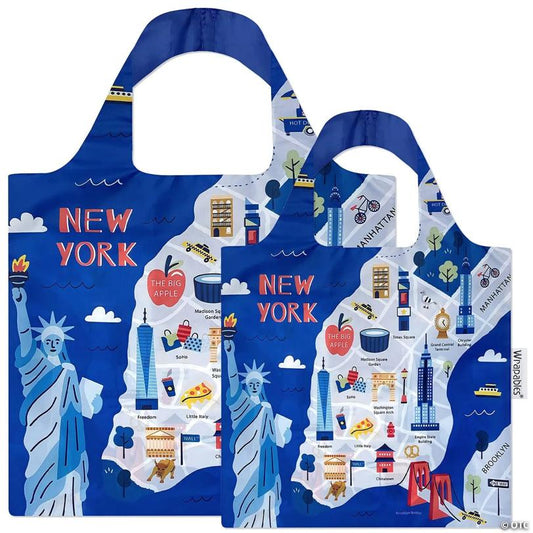 Wrapables Large & Small Allybag Foldable & Lightweight Reusable Grocery Bags (Set of 2), New York