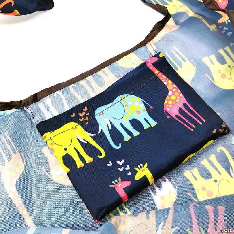 Wrapables Large & Small Foldable Tote Nylon Reusable Grocery Bags, Set of 2, Elephants & Giraffes