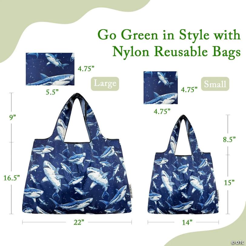 Wrapables Large & Small Foldable Tote Nylon Reusable Grocery Bags, Set of 2, Great White