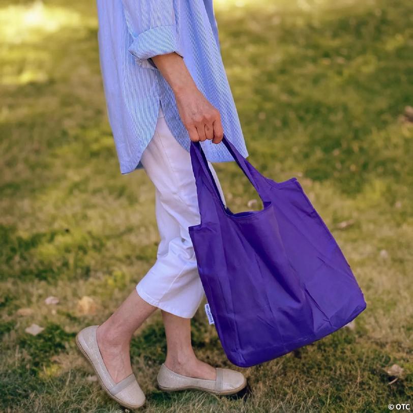 Wrapables Large & Small Foldable Tote Nylon Reusable Grocery Bags, Set of 2, Purple