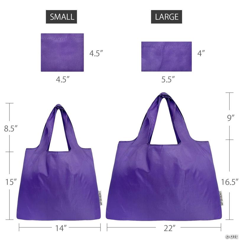 Wrapables Large & Small Foldable Tote Nylon Reusable Grocery Bags, Set of 2, Purple