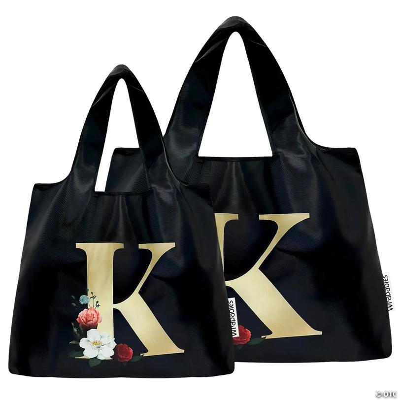 Wrapables Large & Small Monogram Nylon Reusable Bags, Set 2, Letter K