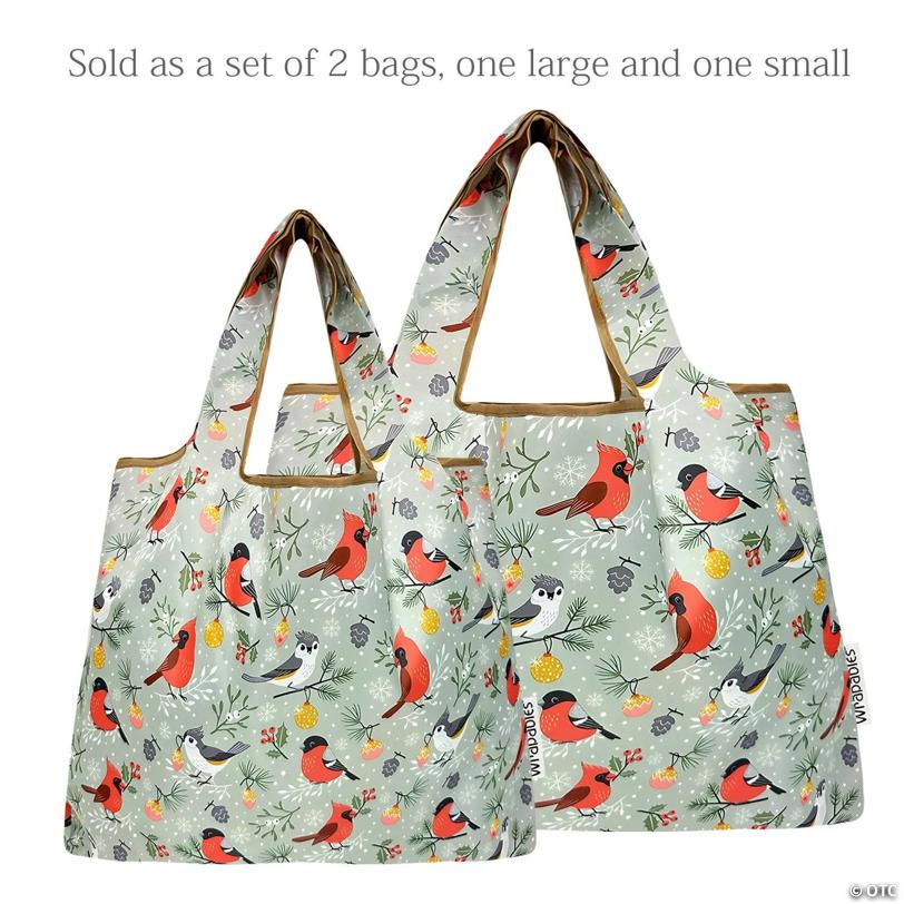 Wrapables Large & Small Nylon Reusable Grocery Bags, Set 2, Cardinals