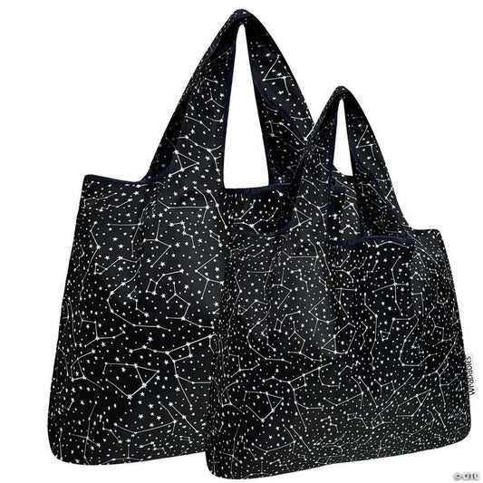 Wrapables Large & Small Nylon Reusable Grocery Bags, Set 2, Constellations