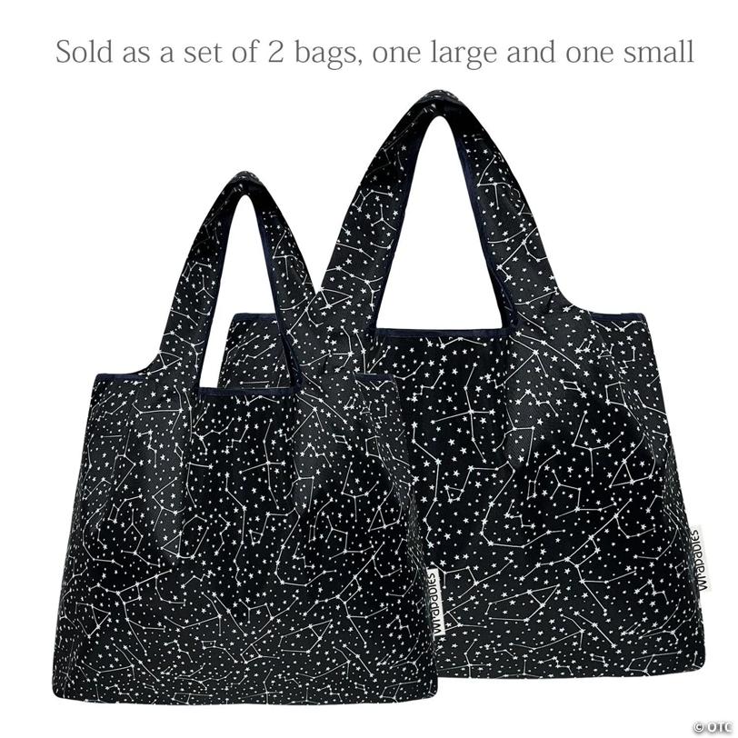 Wrapables Large & Small Nylon Reusable Grocery Bags, Set 2, Constellations