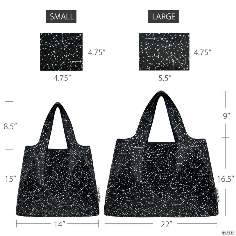 Wrapables Large & Small Nylon Reusable Grocery Bags, Set 2, Constellations
