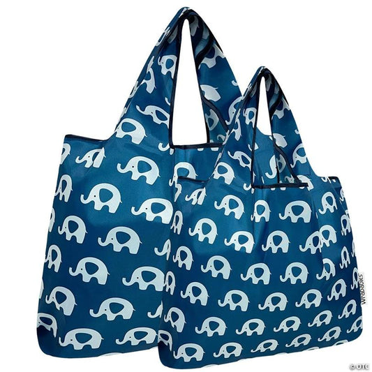 Wrapables Large & Small Nylon Reusable Grocery Bags, Set 2, Happy Elephants
