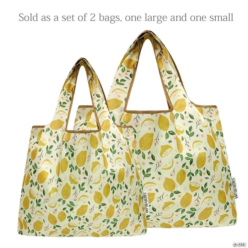 Wrapables Large & Small Nylon Reusable Grocery Bags, Set 2, Lemons