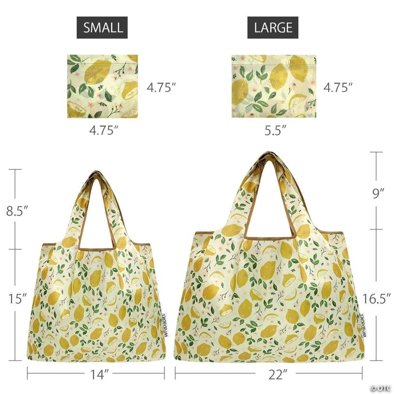 Wrapables Large & Small Nylon Reusable Grocery Bags, Set 2, Lemons