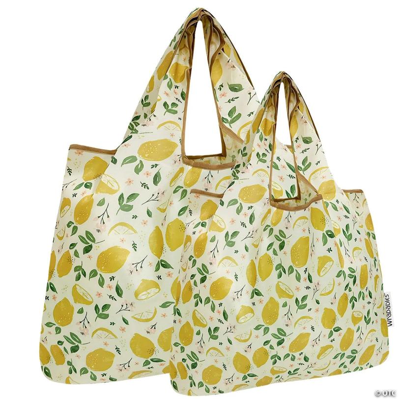 Wrapables Large & Small Nylon Reusable Grocery Bags, Set 2, Lemons