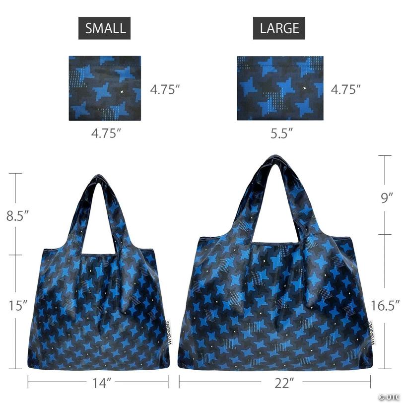 Wrapables Large & Small Nylon Reusable Grocery Bags, Set 2, Ninja Stars