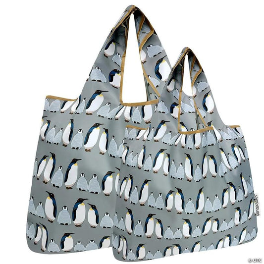 Wrapables Large & Small Nylon Reusable Grocery Bags, Set 2, Penguins