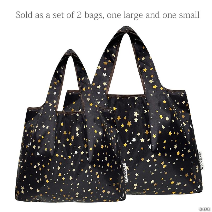Wrapables Large & Small Nylon Reusable Grocery Bags, Set 2, Shining Stars