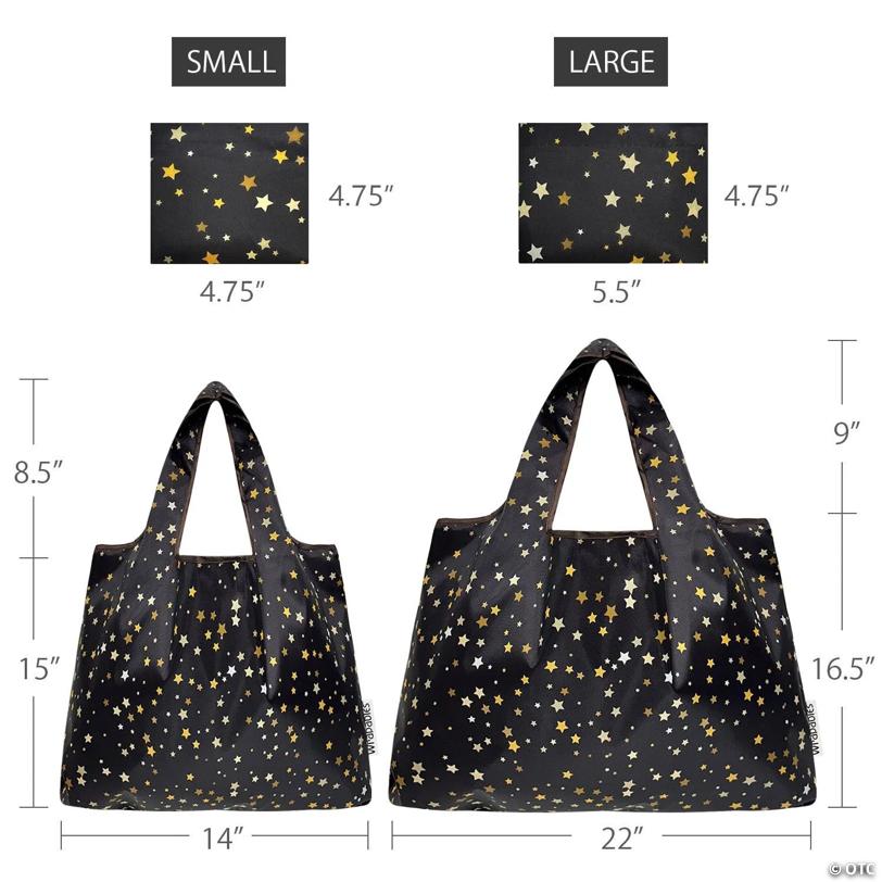 Wrapables Large & Small Nylon Reusable Grocery Bags, Set 2, Shining Stars