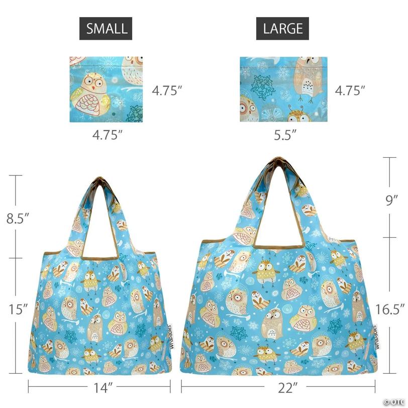 Wrapables Large & Small Nylon Reusable Grocery Bags, Set 2, Silly Owls