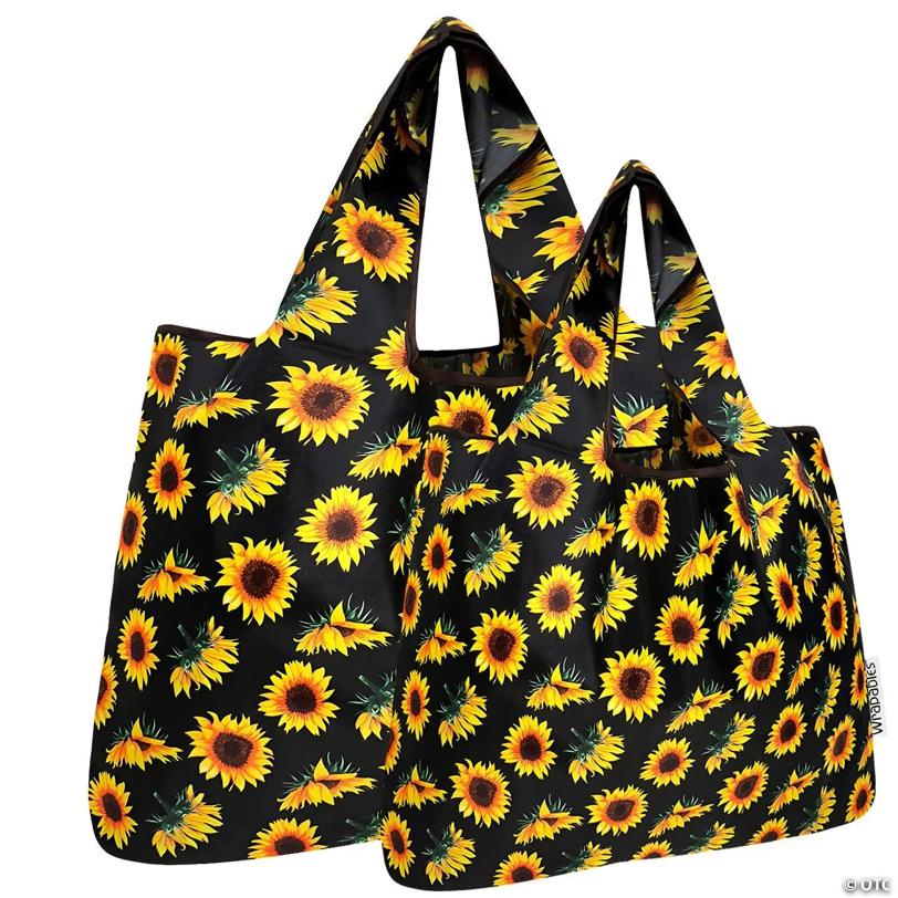 Wrapables Large & Small Nylon Reusable Grocery Bags, Set 2, Sunflowers