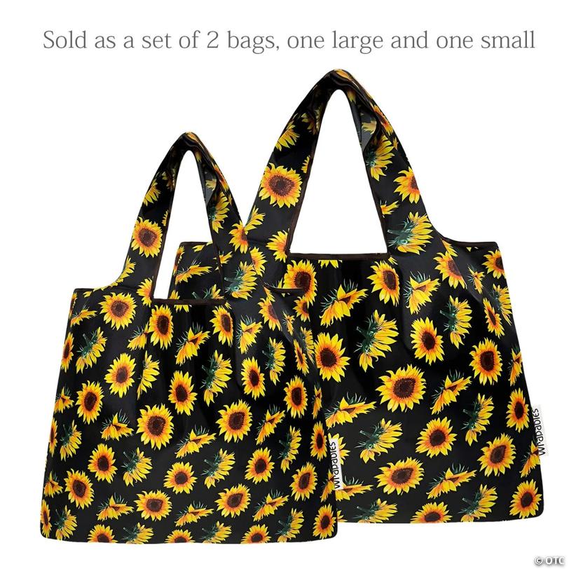 Wrapables Large & Small Nylon Reusable Grocery Bags, Set 2, Sunflowers