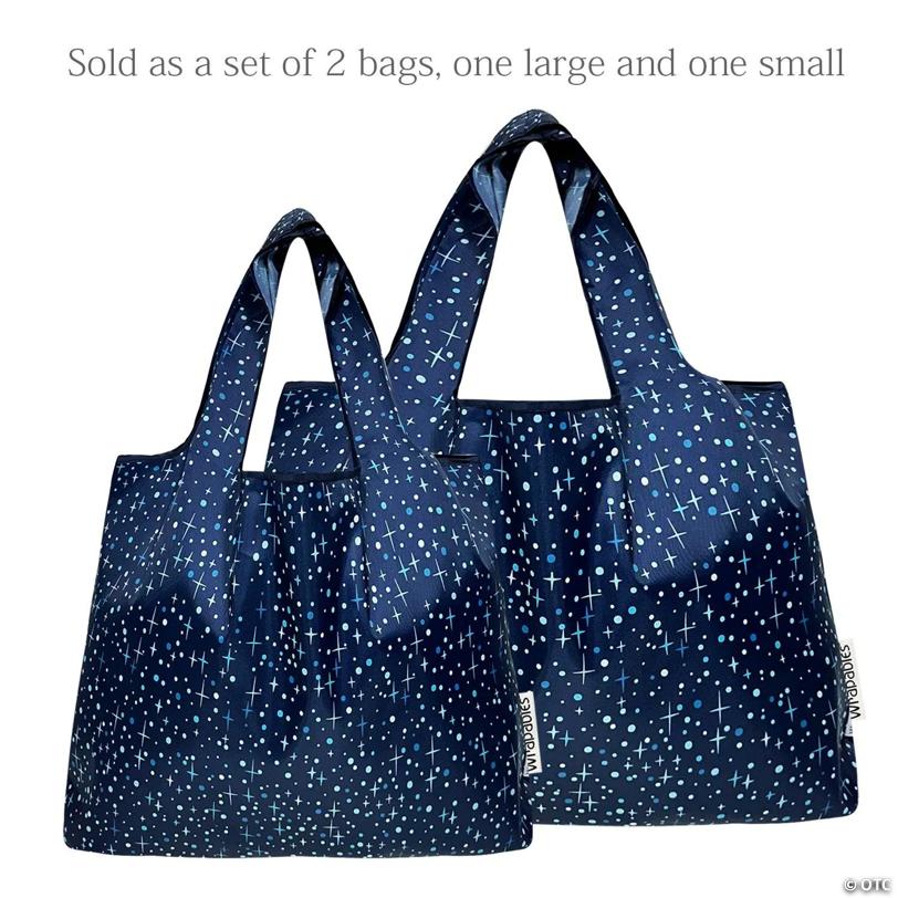Wrapables Large & Small Nylon Reusable Grocery Bags, Set 2, Twinkling Stars