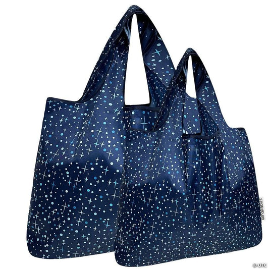 Wrapables Large & Small Nylon Reusable Grocery Bags, Set 2, Twinkling Stars