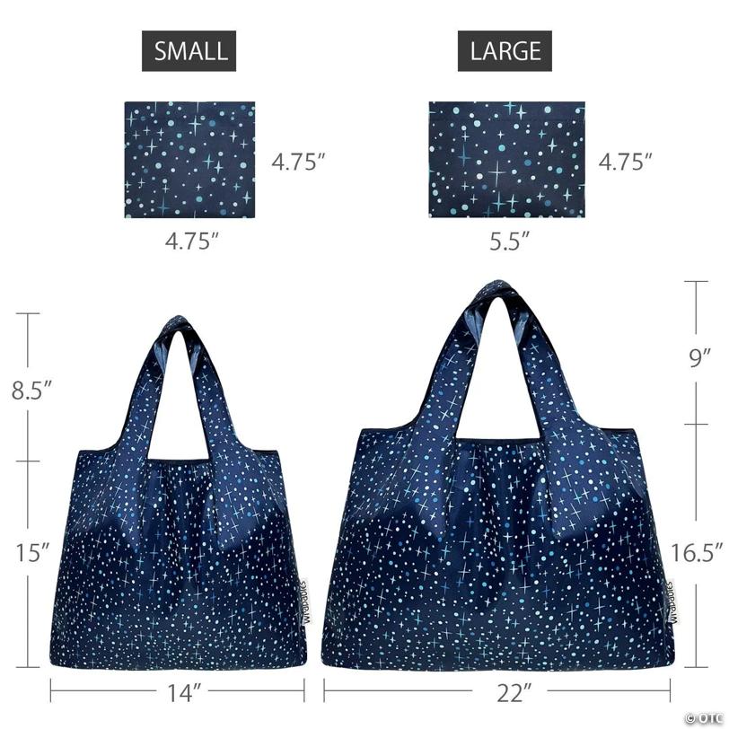 Wrapables Large & Small Nylon Reusable Grocery Bags, Set 2, Twinkling Stars