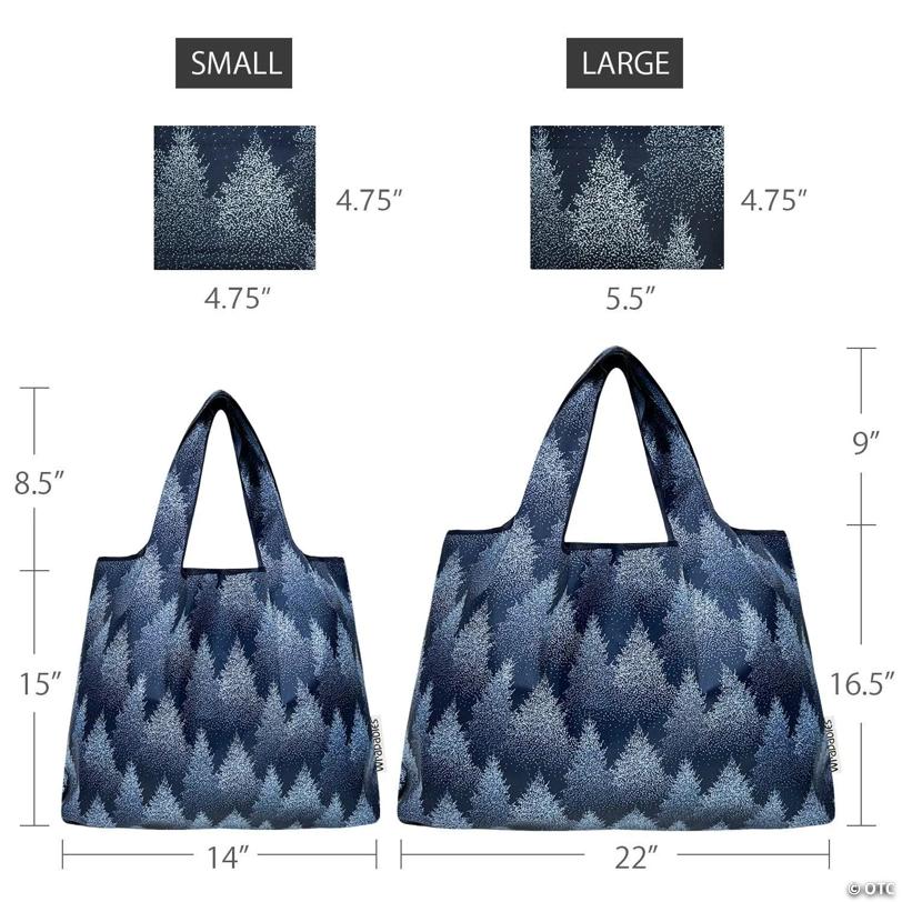 Wrapables Large & Small Nylon Reusable Grocery Bags, Set 2, Winter Wonderland