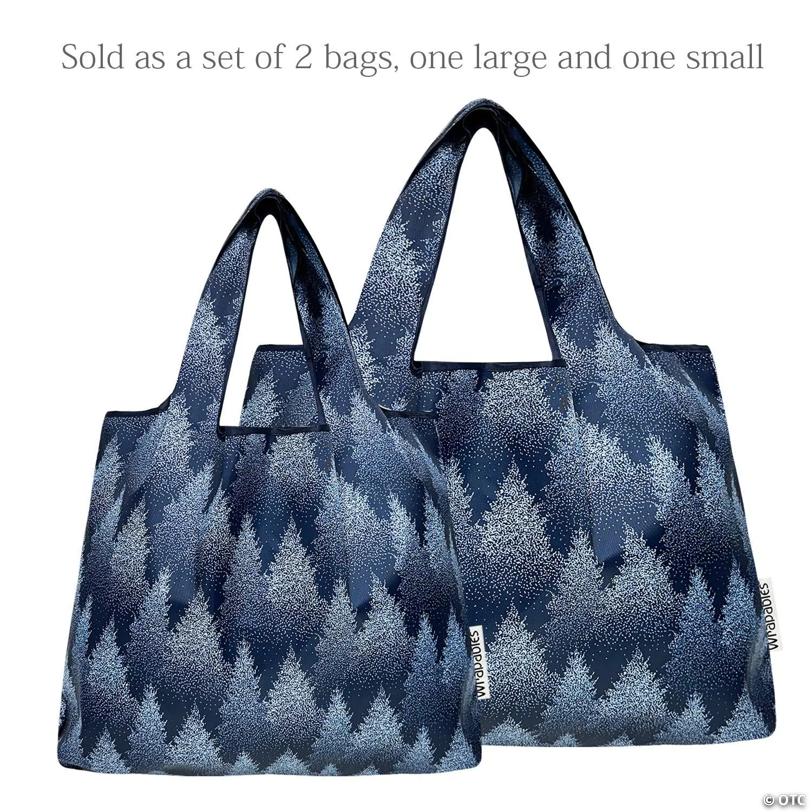 Wrapables Large & Small Nylon Reusable Grocery Bags, Set 2, Winter Wonderland