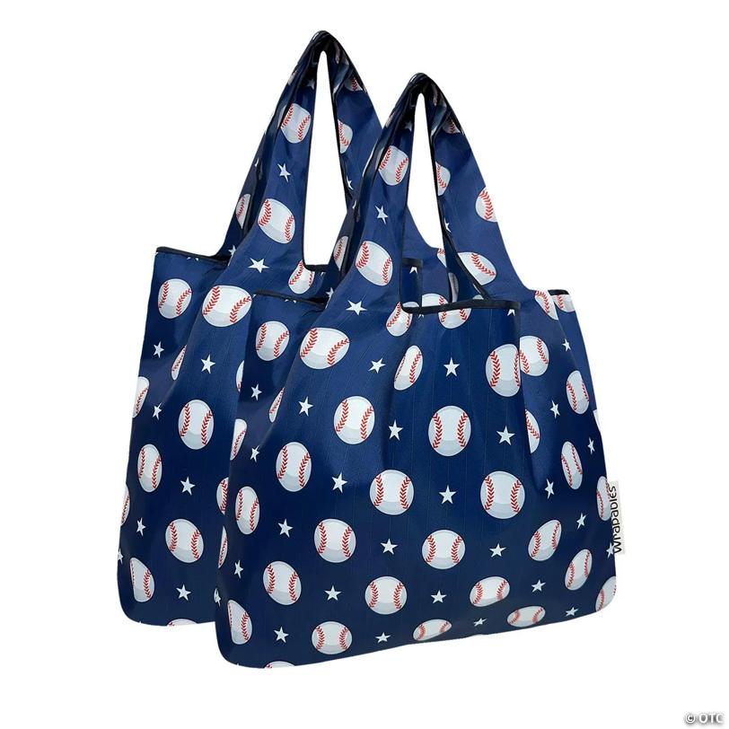 Wrapables Medium Nylon Reusable Shopping Bags (Set of 2), Baseball
