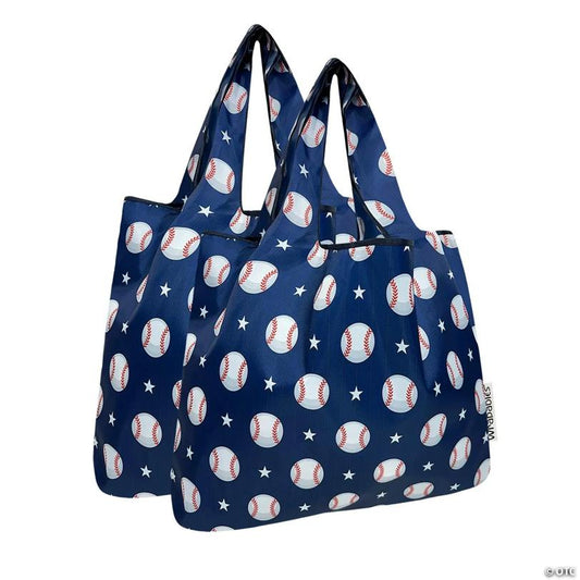 Wrapables Medium Nylon Reusable Shopping Bags (Set of 2), Baseball