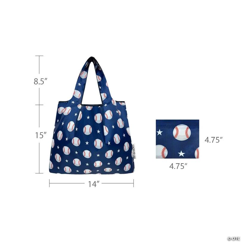 Wrapables Medium Nylon Reusable Shopping Bags (Set of 2), Baseball