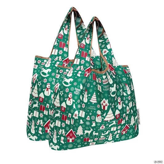 Wrapables Medium Nylon Reusable Shopping Bags (Set of 2), Christmas Green